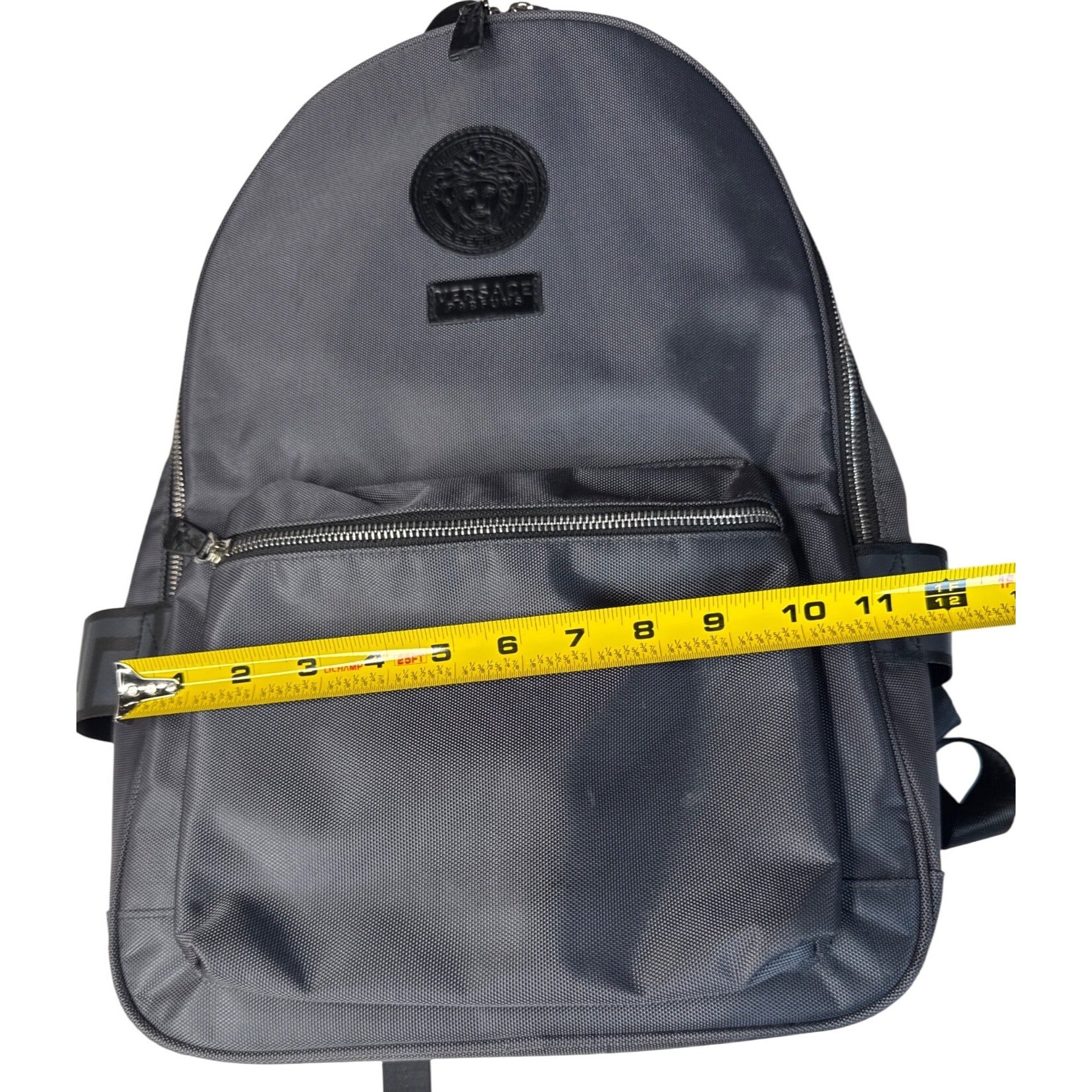 Versace Parfums Gray Backpack W/ Greek Key Straps Front Pocket