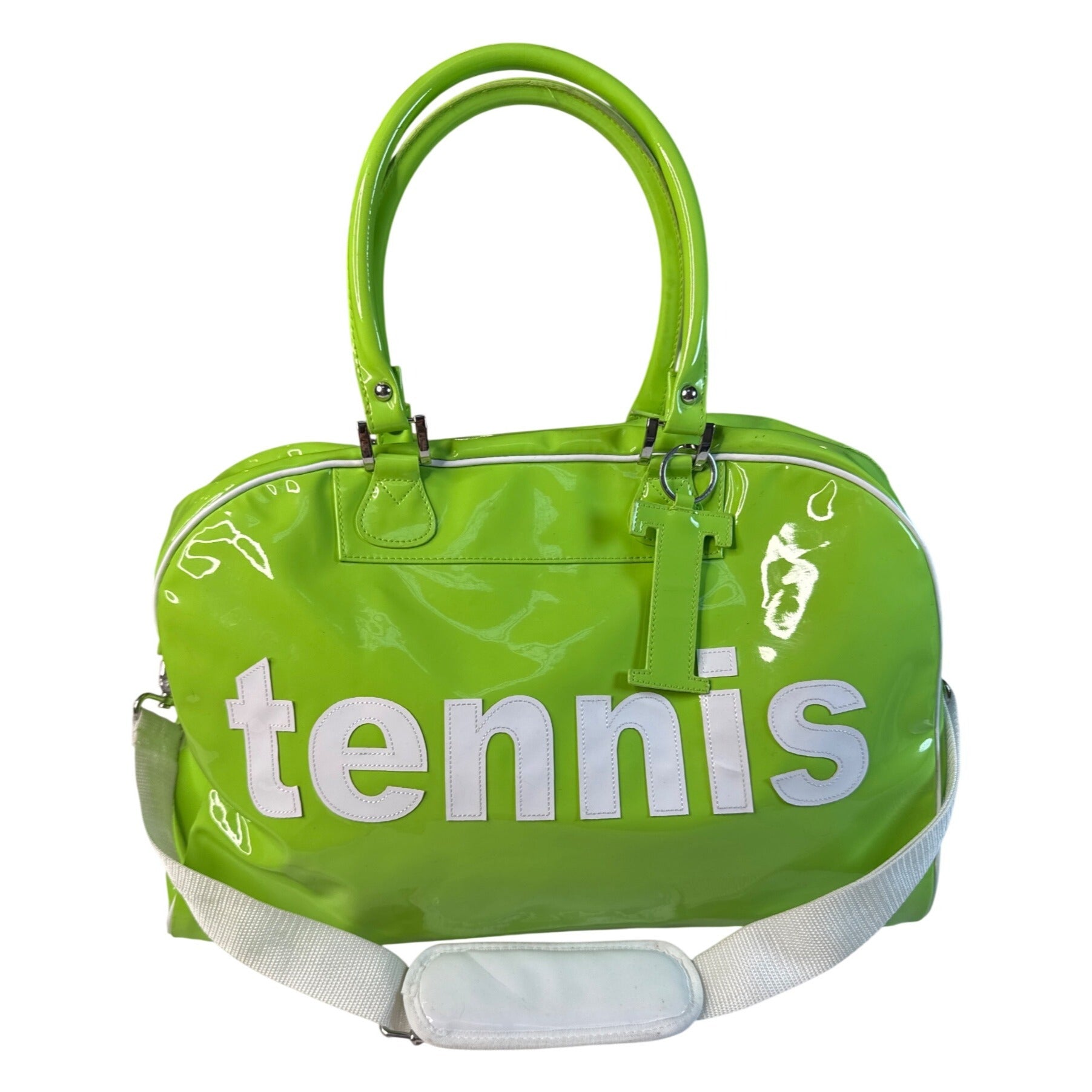 Trumpette Neon Glossy Patent Green Tennis Bag W/Shoulder Strap & Handles