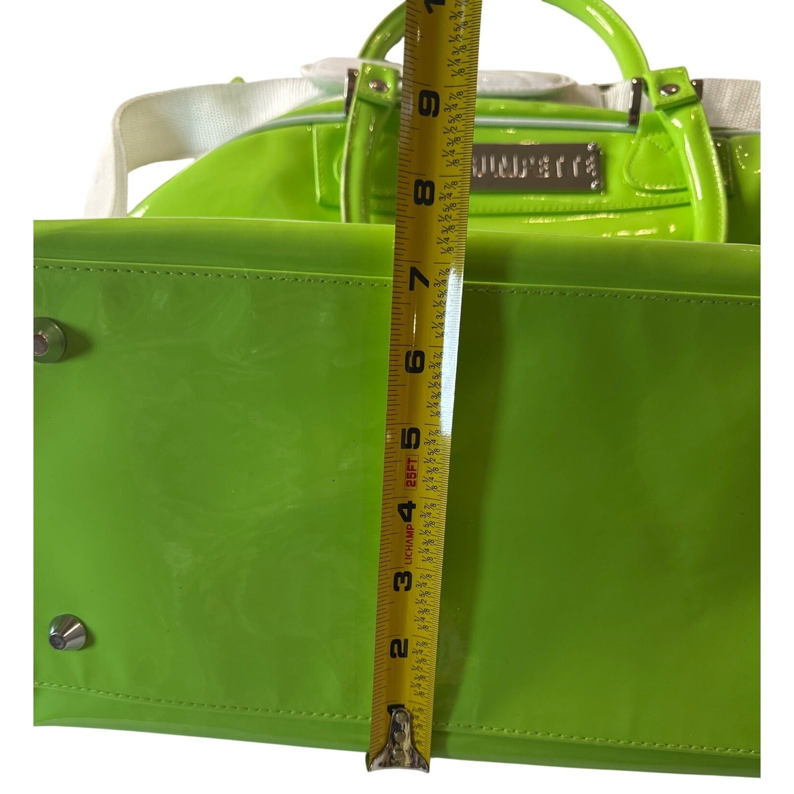 Trumpette Neon Glossy Patent Green Tennis Bag W/Shoulder Strap & Handles