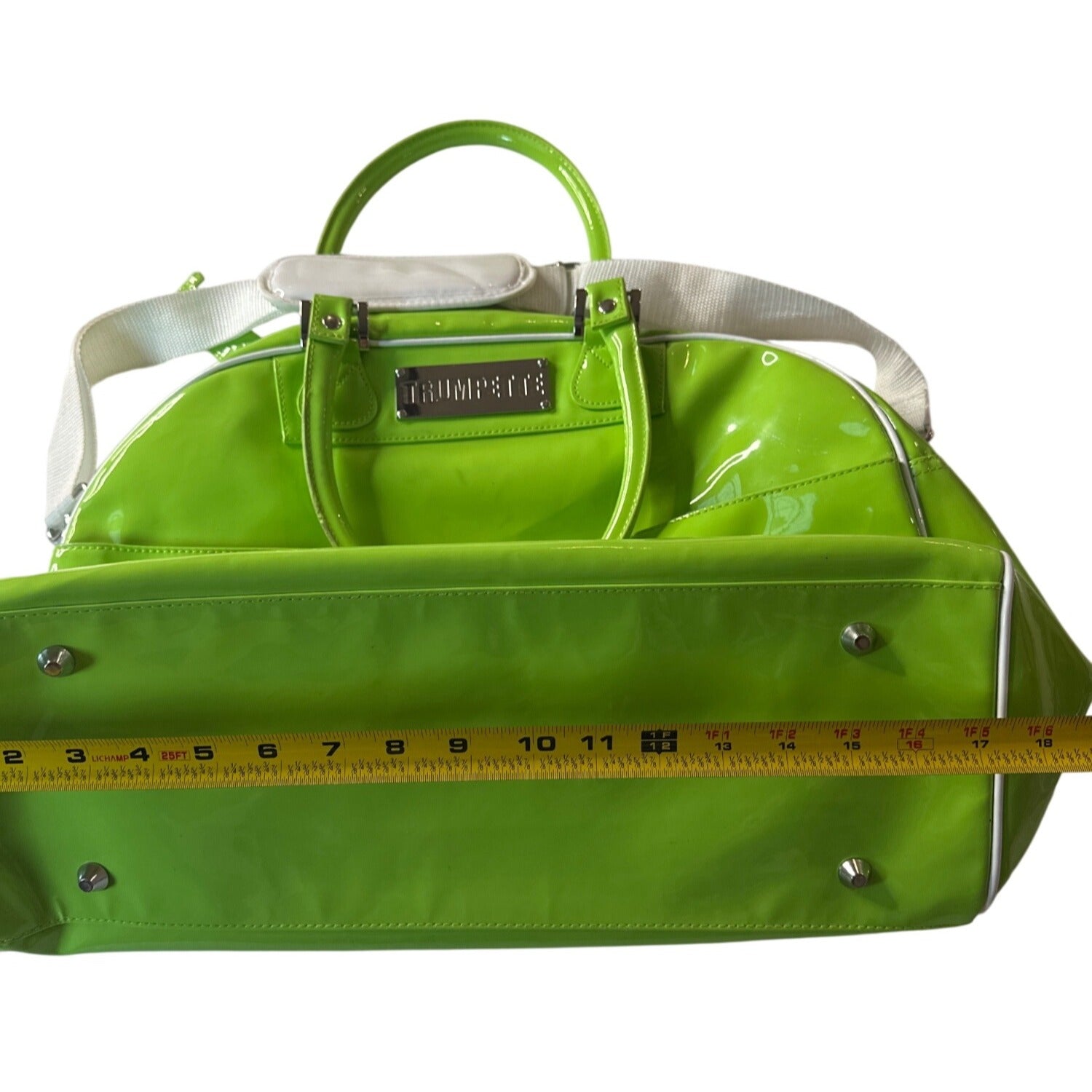 Trumpette Neon Glossy Patent Green Tennis Bag W/Shoulder Strap & Handles