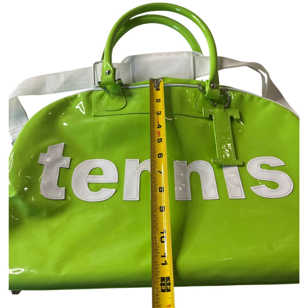 Trumpette Neon Glossy Patent Green Tennis Bag W/Shoulder Strap & Handles