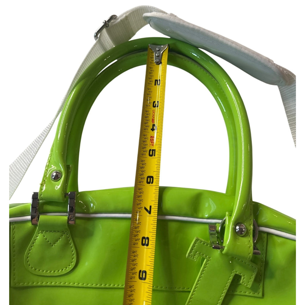 Trumpette Neon Glossy Patent Green Tennis Bag W/Shoulder Strap & Handles