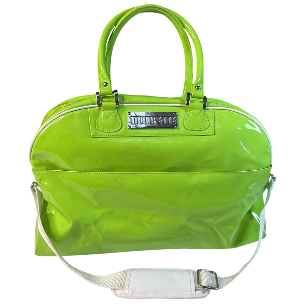 Trumpette Neon Glossy Patent Green Tennis Bag W/Shoulder Strap & Handles