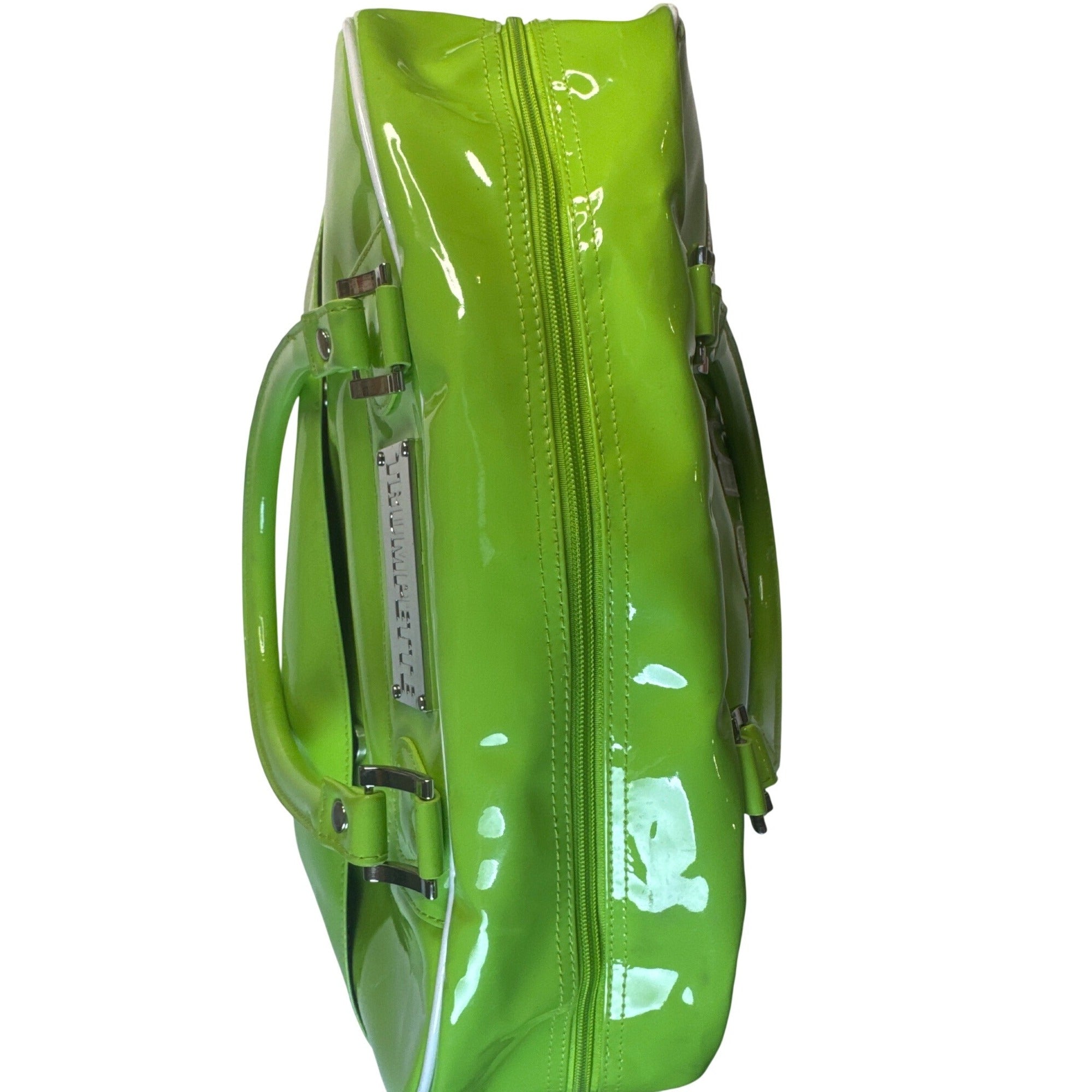 Trumpette Neon Glossy Patent Green Tennis Bag W/Shoulder Strap & Handles