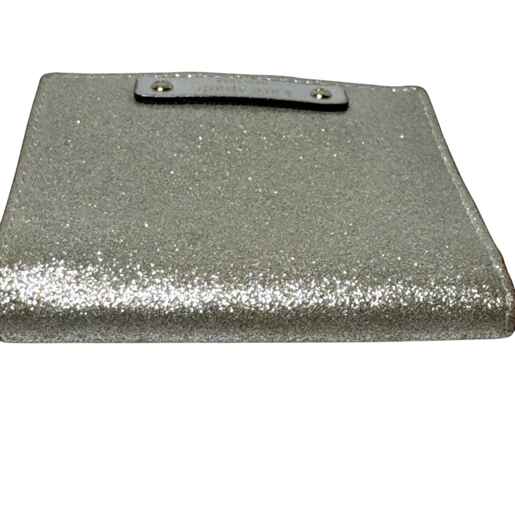 Kate Spade Silver Glitter Compact Wallet With Coin Pocket & Card Slots
