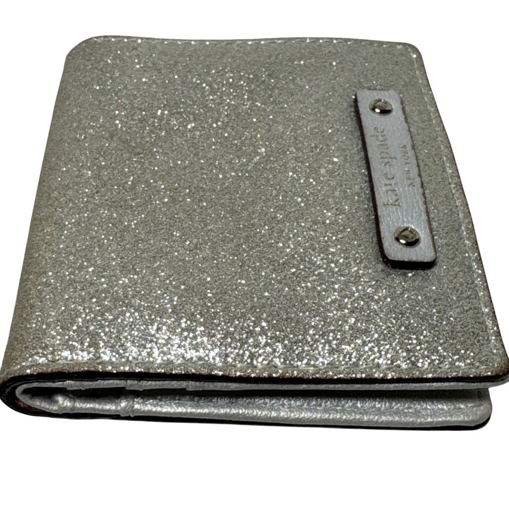 Kate Spade Silver Glitter Compact Wallet With Coin Pocket & Card Slots