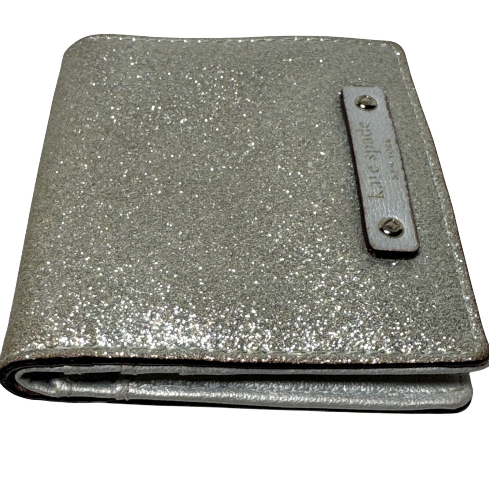Kate Spade Silver Glitter Compact Wallet With Coin Pocket & Card Slots