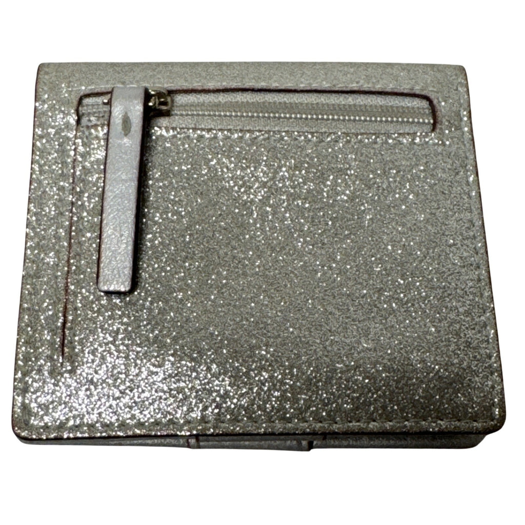 Kate Spade Silver Glitter Compact Wallet With Coin Pocket & Card Slots