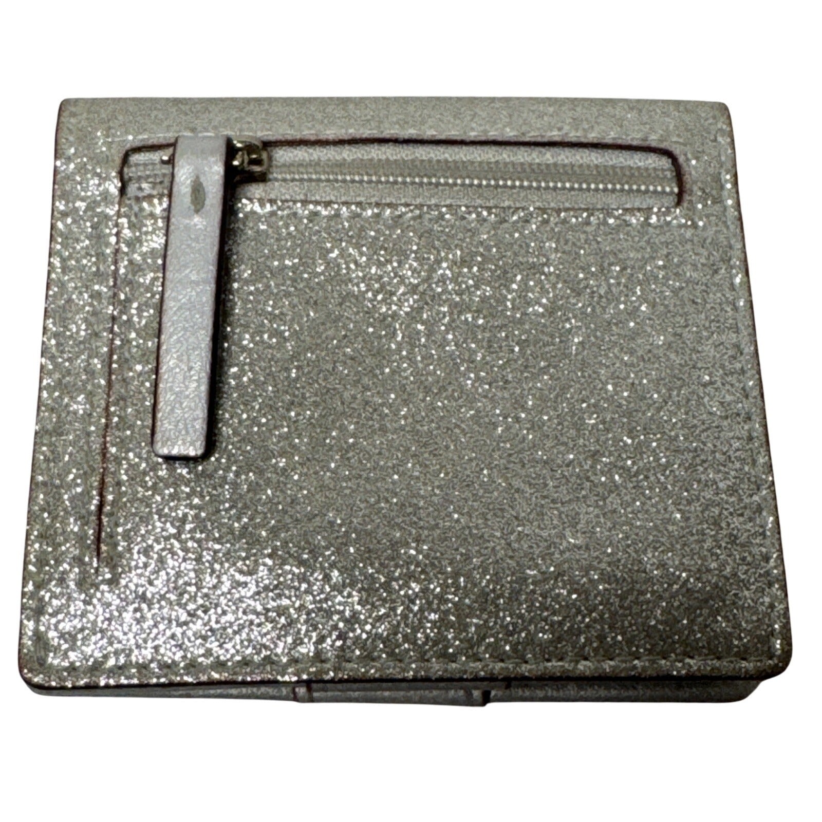 Kate Spade Silver Glitter Compact Wallet With Coin Pocket & Card Slots