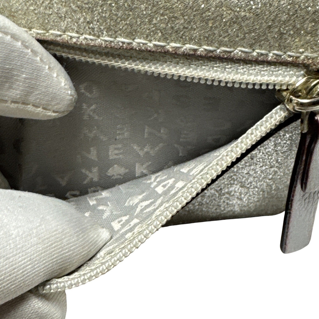 Kate Spade Silver Glitter Compact Wallet With Coin Pocket & Card Slots