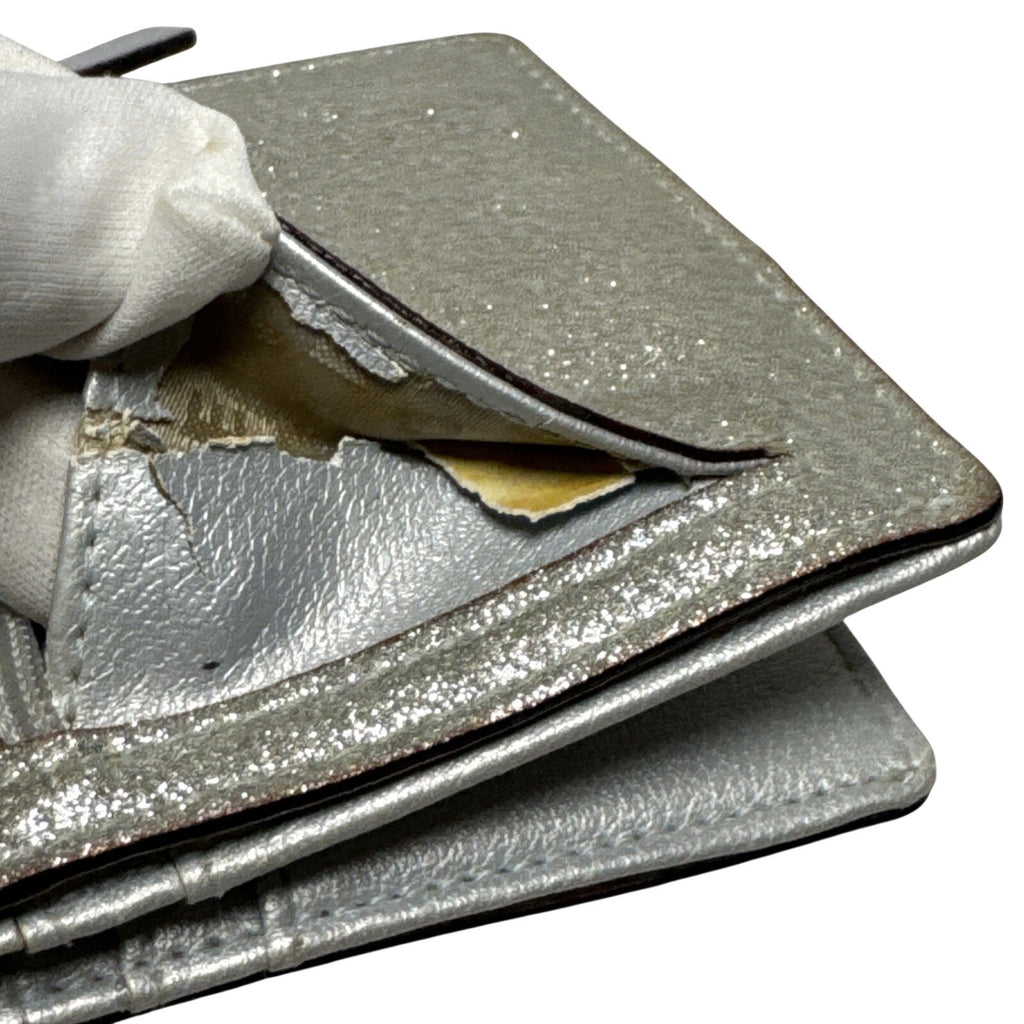 Kate Spade Silver Glitter Compact Wallet With Coin Pocket & Card Slots