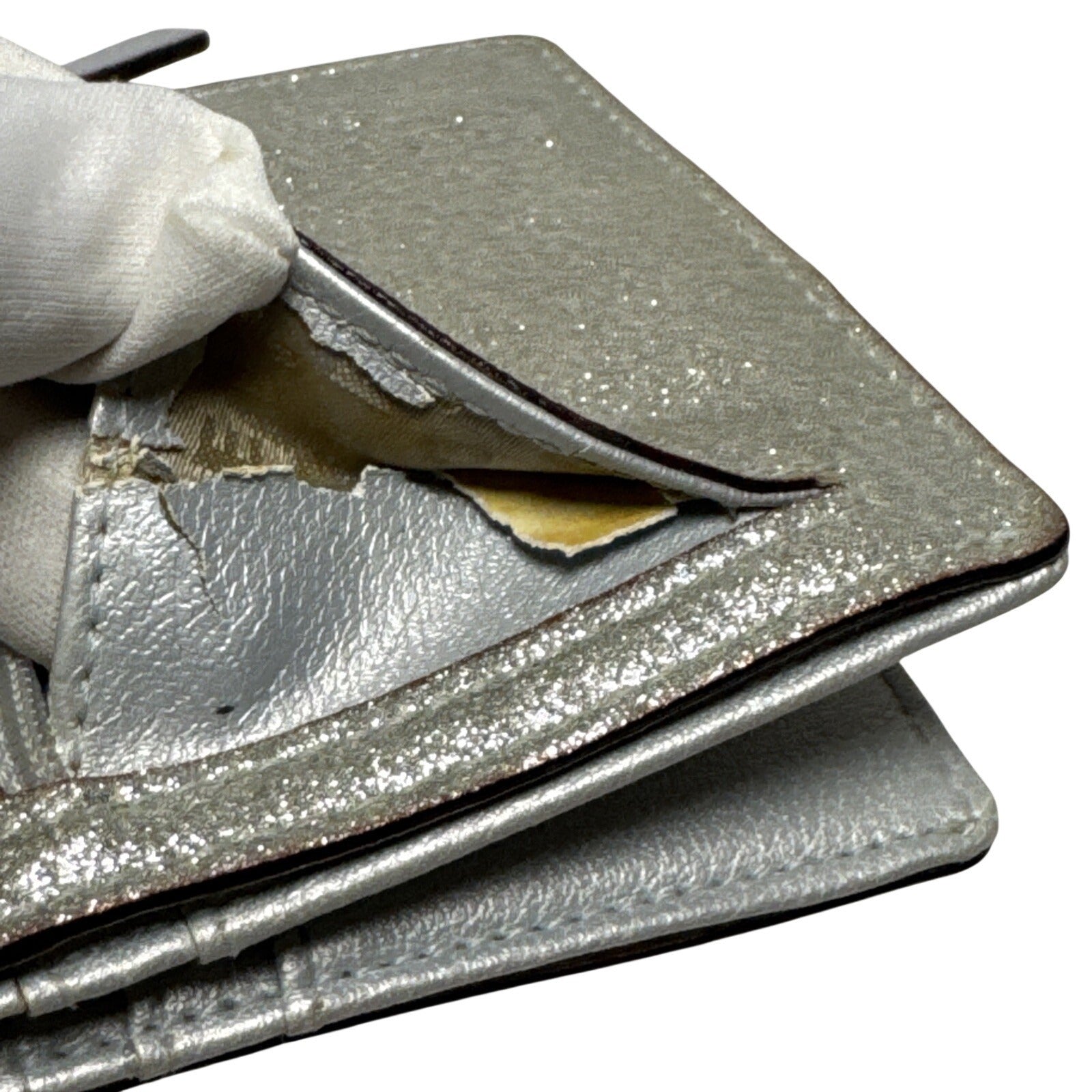 Kate Spade Silver Glitter Compact Wallet With Coin Pocket & Card Slots