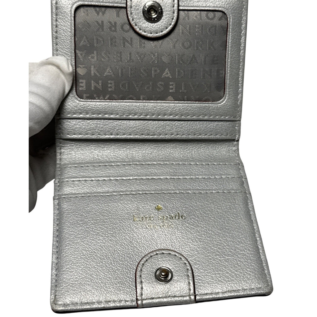 Kate Spade Silver Glitter Compact Wallet With Coin Pocket & Card Slots