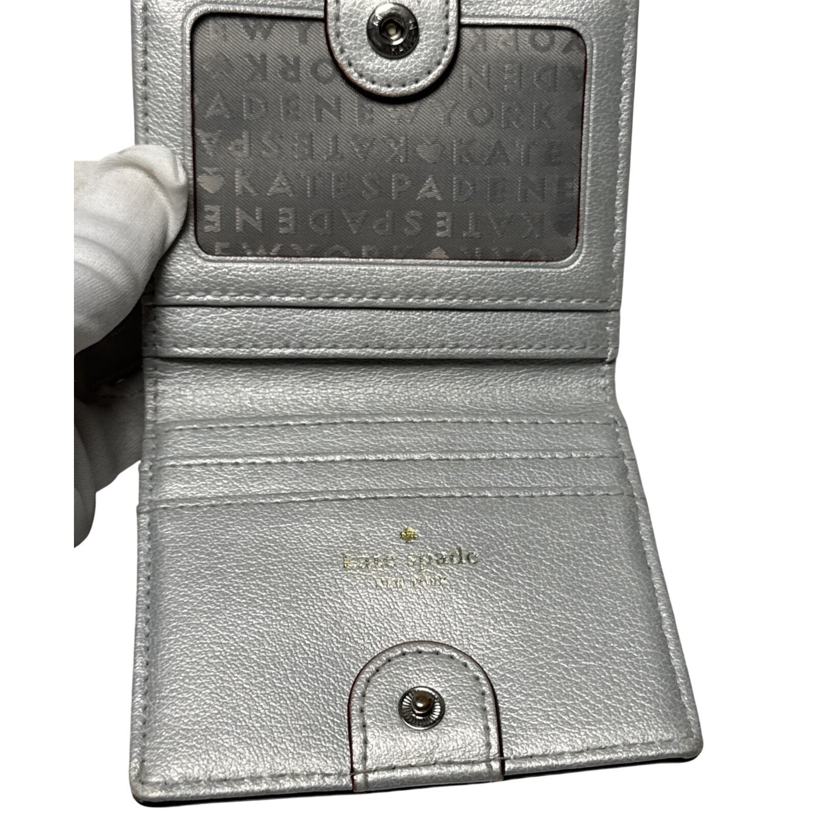 Kate Spade Silver Glitter Compact Wallet With Coin Pocket & Card Slots