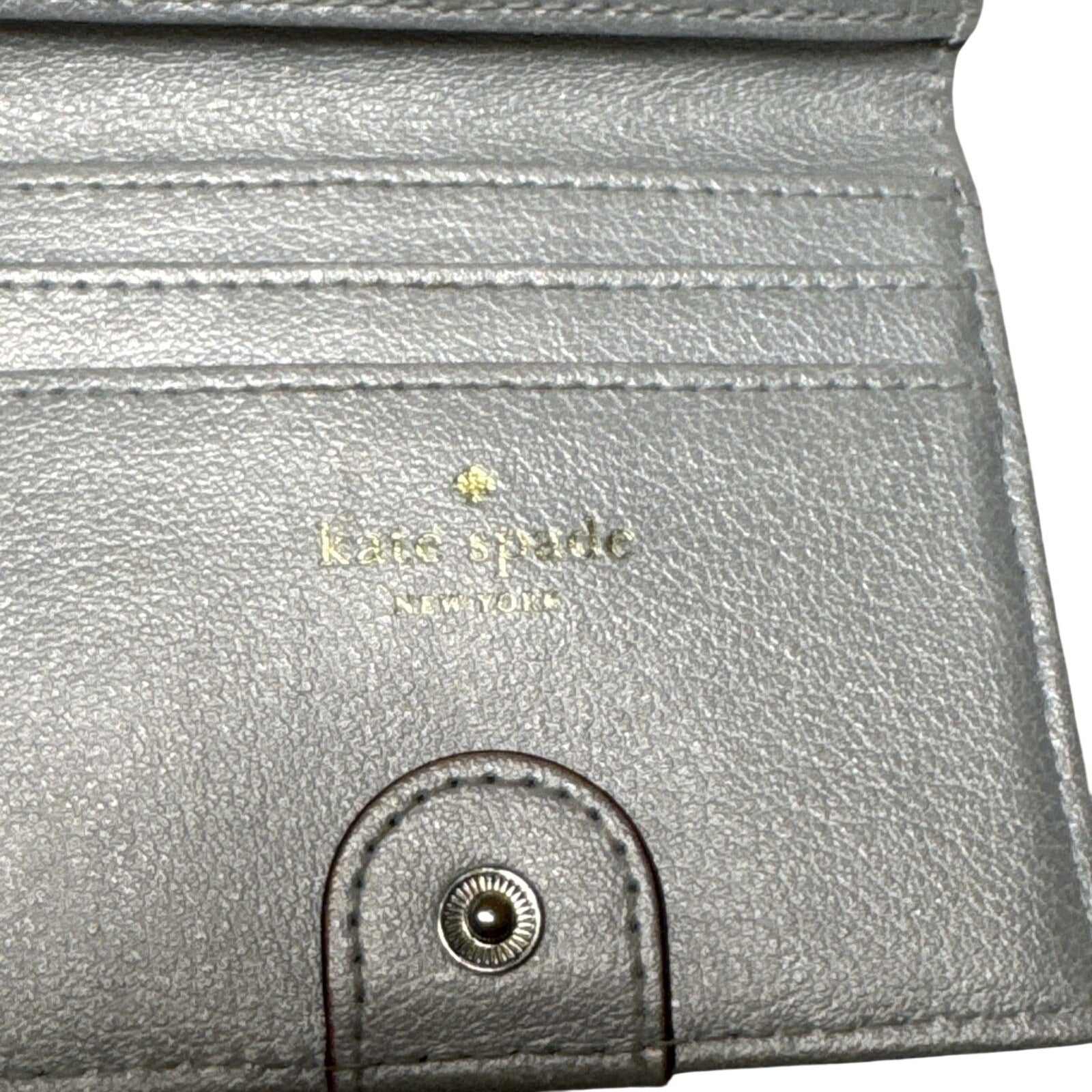 Kate Spade Silver Glitter Compact Wallet With Coin Pocket & Card Slots