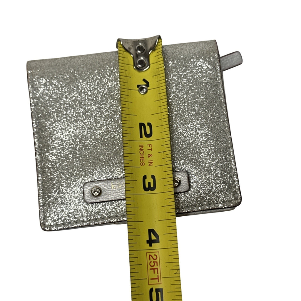 Kate Spade Silver Glitter Compact Wallet With Coin Pocket & Card Slots