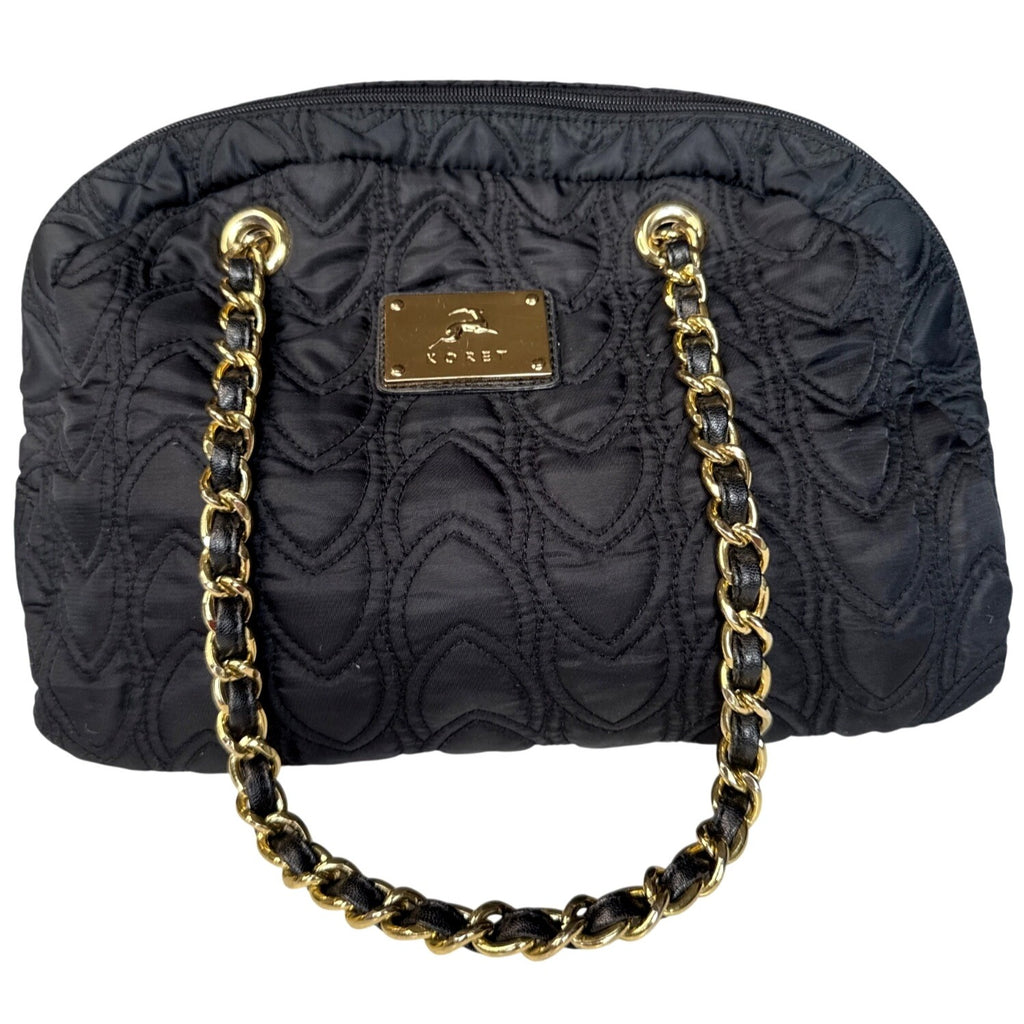 Koret Quilted Black Handbag With Gold Chain Handles & Metal Accents