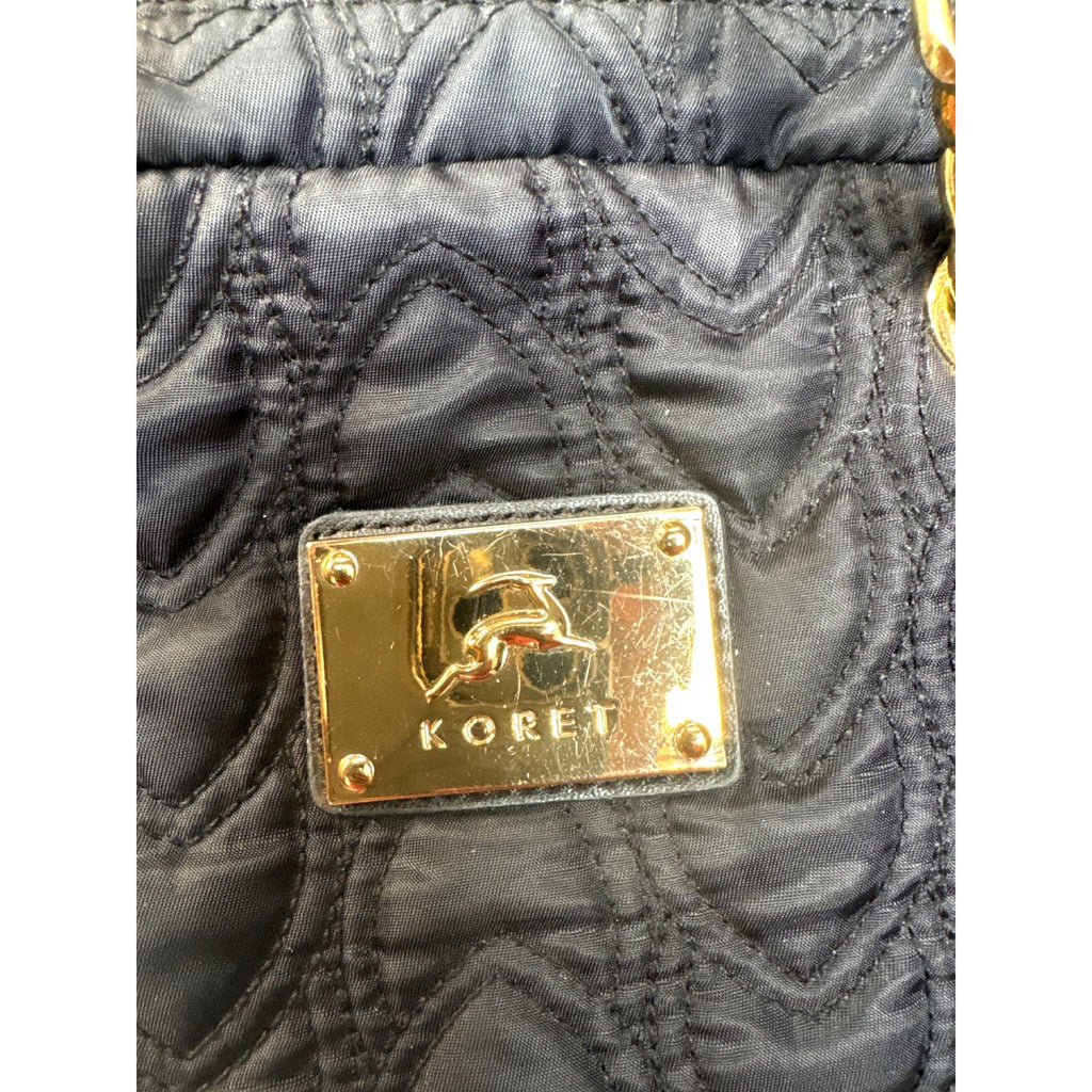 Koret Quilted Black Handbag With Gold Chain Handles & Metal Accents
