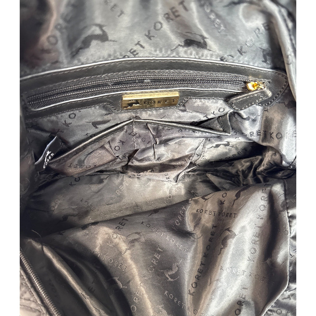 Koret Quilted Black Handbag With Gold Chain Handles & Metal Accents