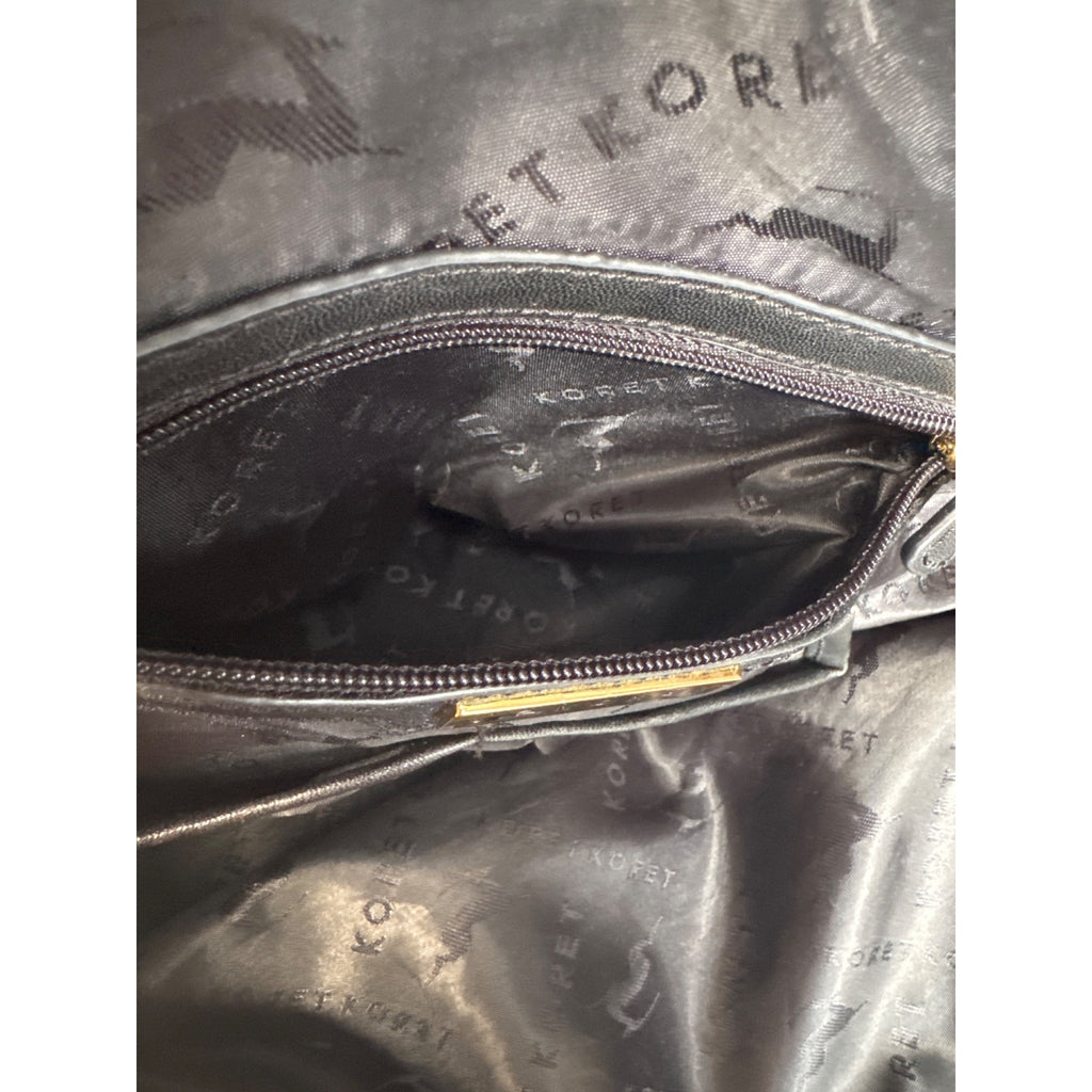 Koret Quilted Black Handbag With Gold Chain Handles & Metal Accents