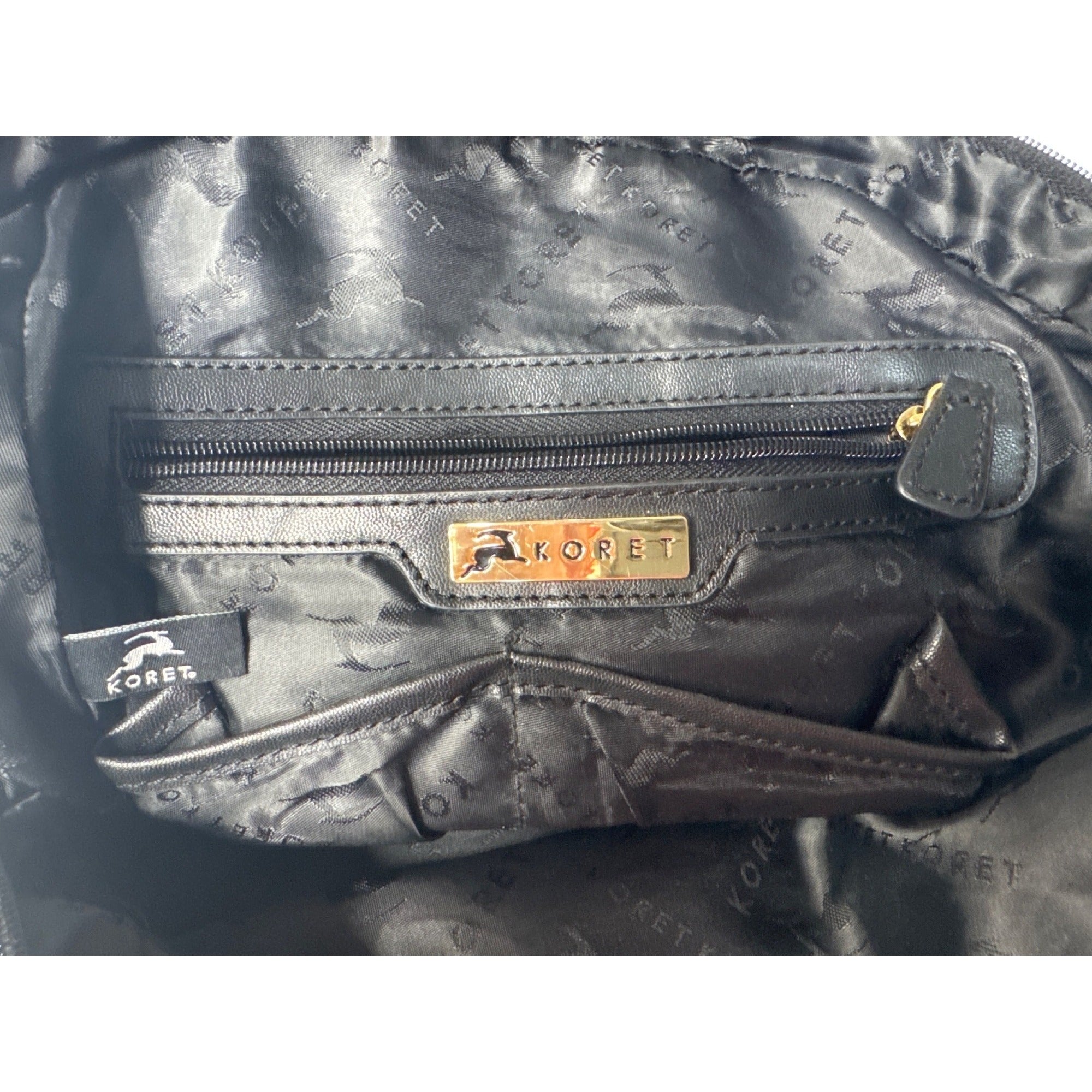 Koret Quilted Black Handbag With Gold Chain Handles & Metal Accents