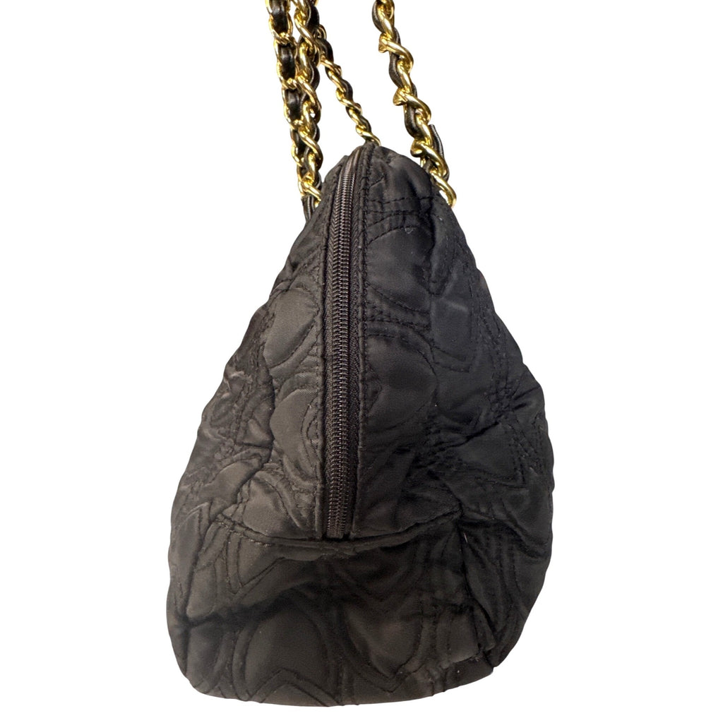 Koret Quilted Black Handbag With Gold Chain Handles & Metal Accents