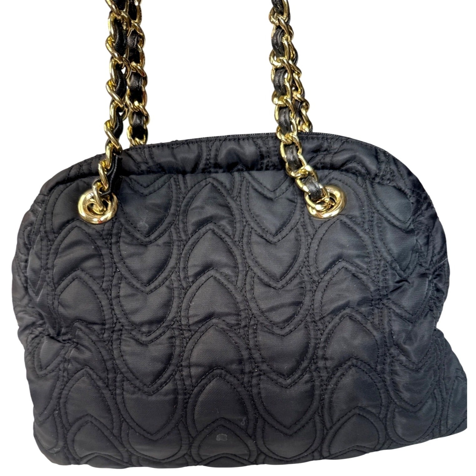 Koret Quilted Black Handbag With Gold Chain Handles & Metal Accents