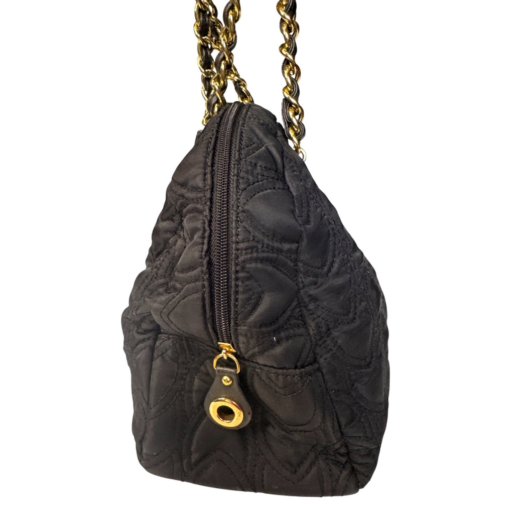 Koret Quilted Black Handbag With Gold Chain Handles & Metal Accents