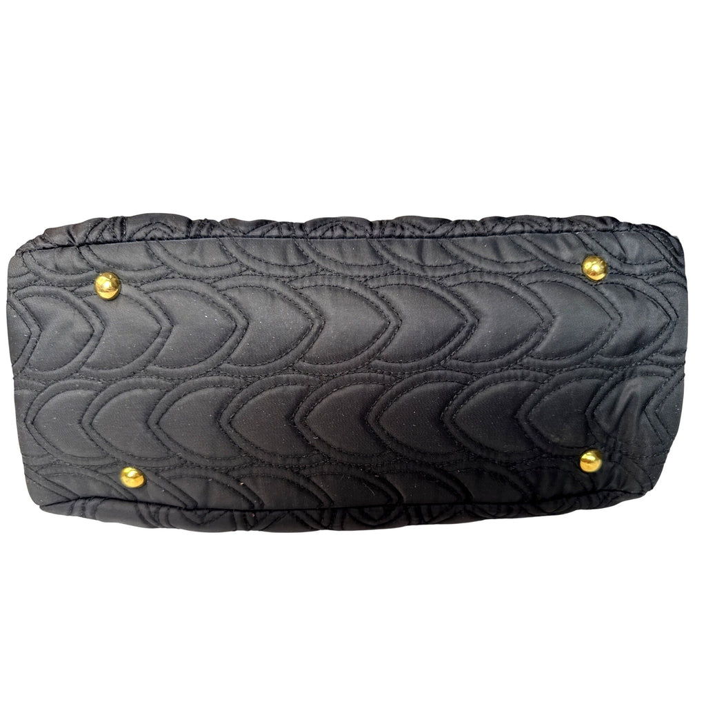 Koret Quilted Black Handbag With Gold Chain Handles & Metal Accents