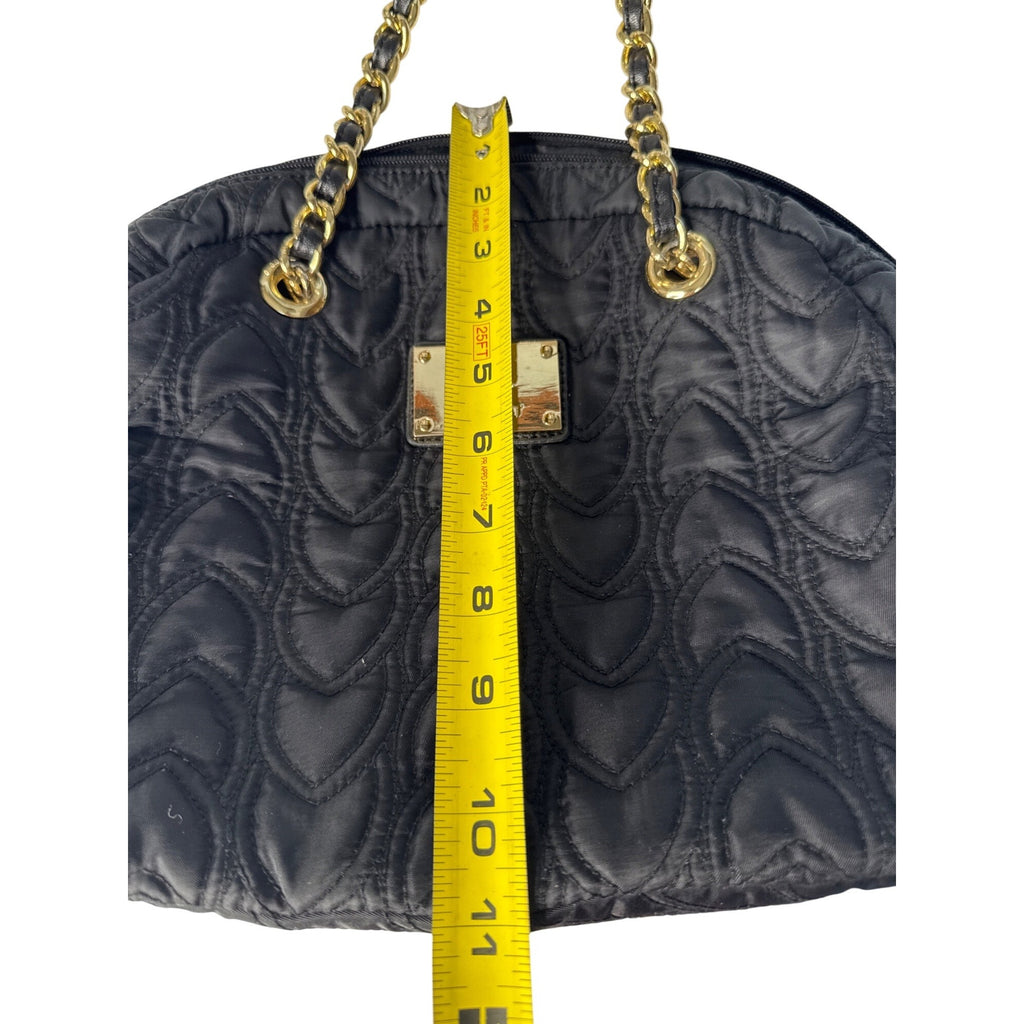 Koret Quilted Black Handbag With Gold Chain Handles & Metal Accents