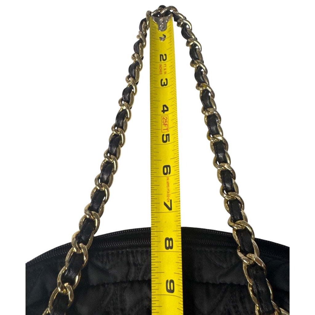 Koret Quilted Black Handbag With Gold Chain Handles & Metal Accents