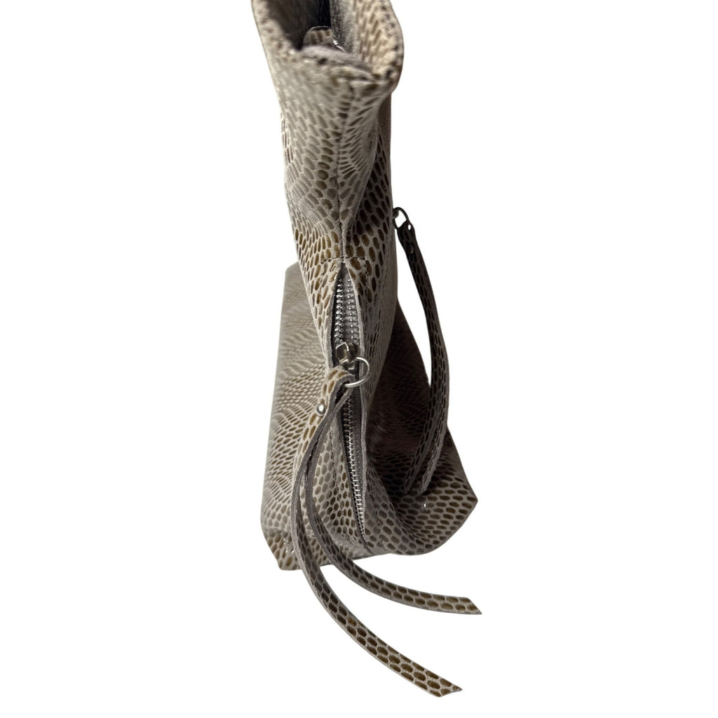 Sorial Large Beige Snake Print Tote Bag With Zippered Pockets & Double Handles