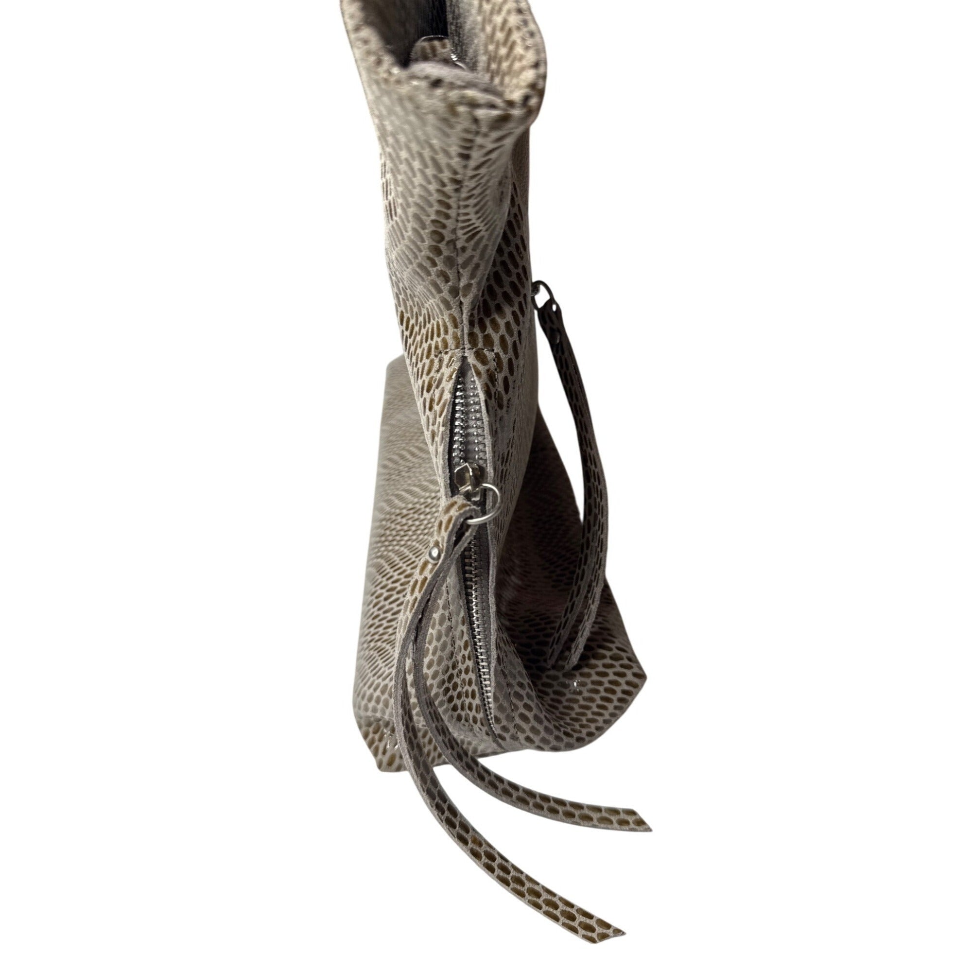 Sorial Large Beige Snake Print Tote Bag With Zippered Pockets & Double Handles