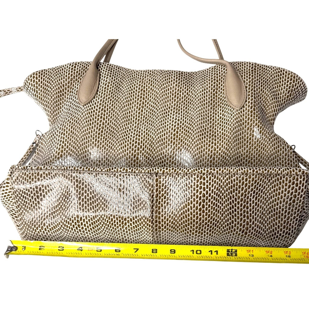 Sorial Large Beige Snake Print Tote Bag With Zippered Pockets & Double Handles