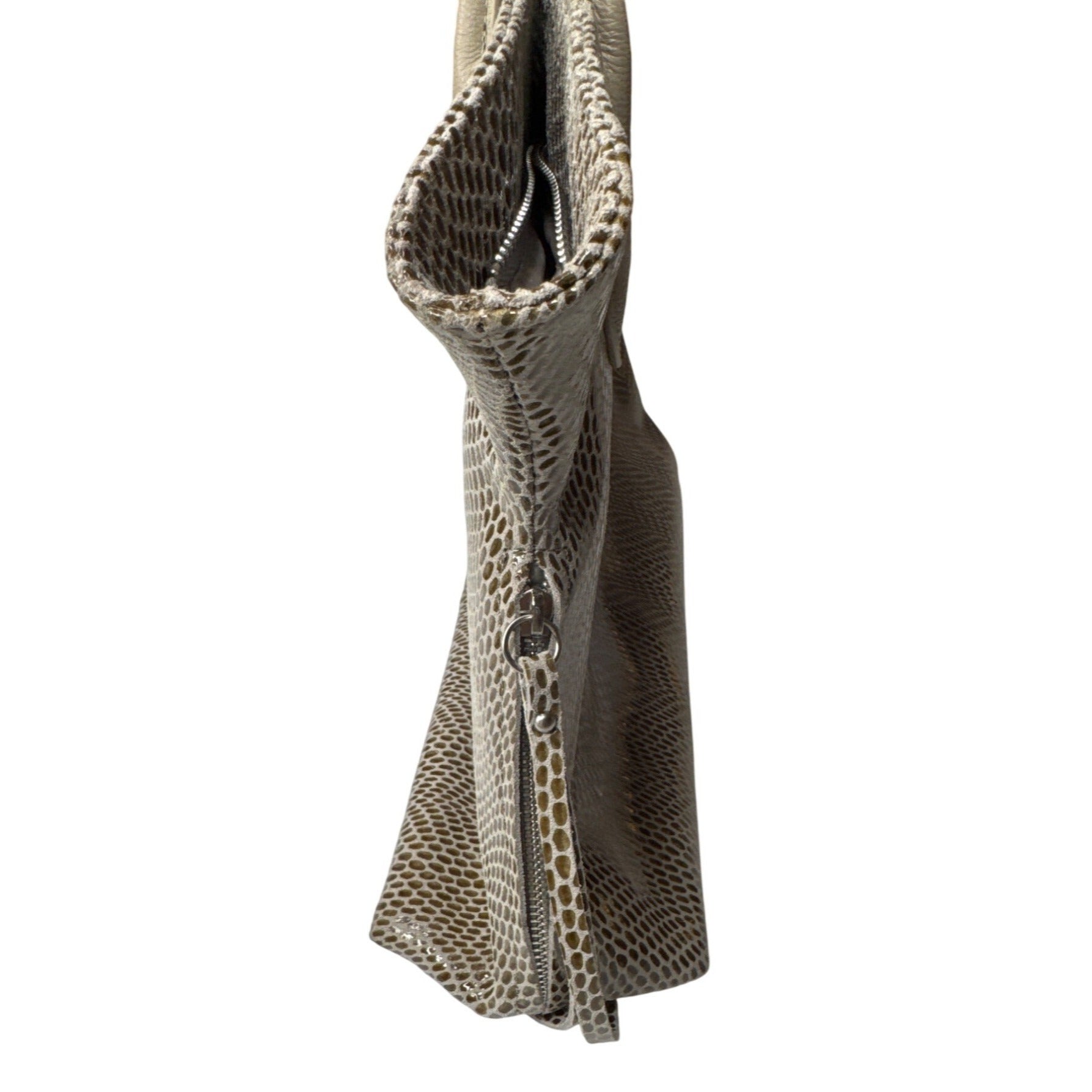 Sorial Large Beige Snake Print Tote Bag With Zippered Pockets & Double Handles