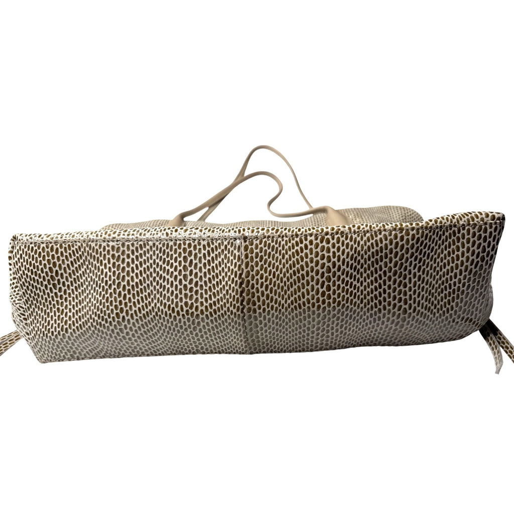 Sorial Large Beige Snake Print Tote Bag With Zippered Pockets & Double Handles