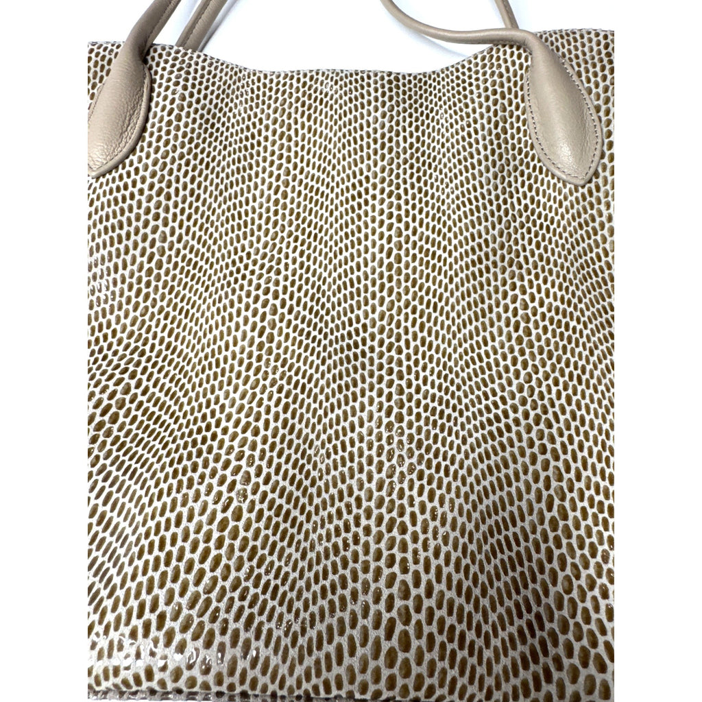 Sorial Large Beige Snake Print Tote Bag With Zippered Pockets & Double Handles