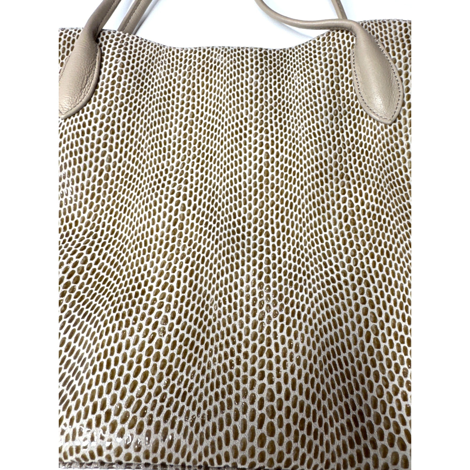 Sorial Large Beige Snake Print Tote Bag With Zippered Pockets & Double Handles