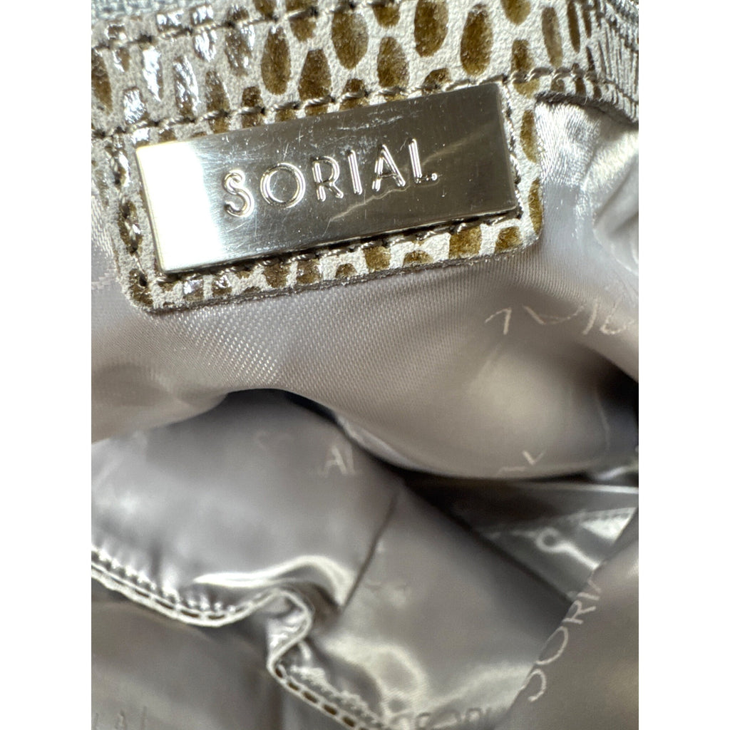 Sorial Large Beige Snake Print Tote Bag With Zippered Pockets & Double Handles