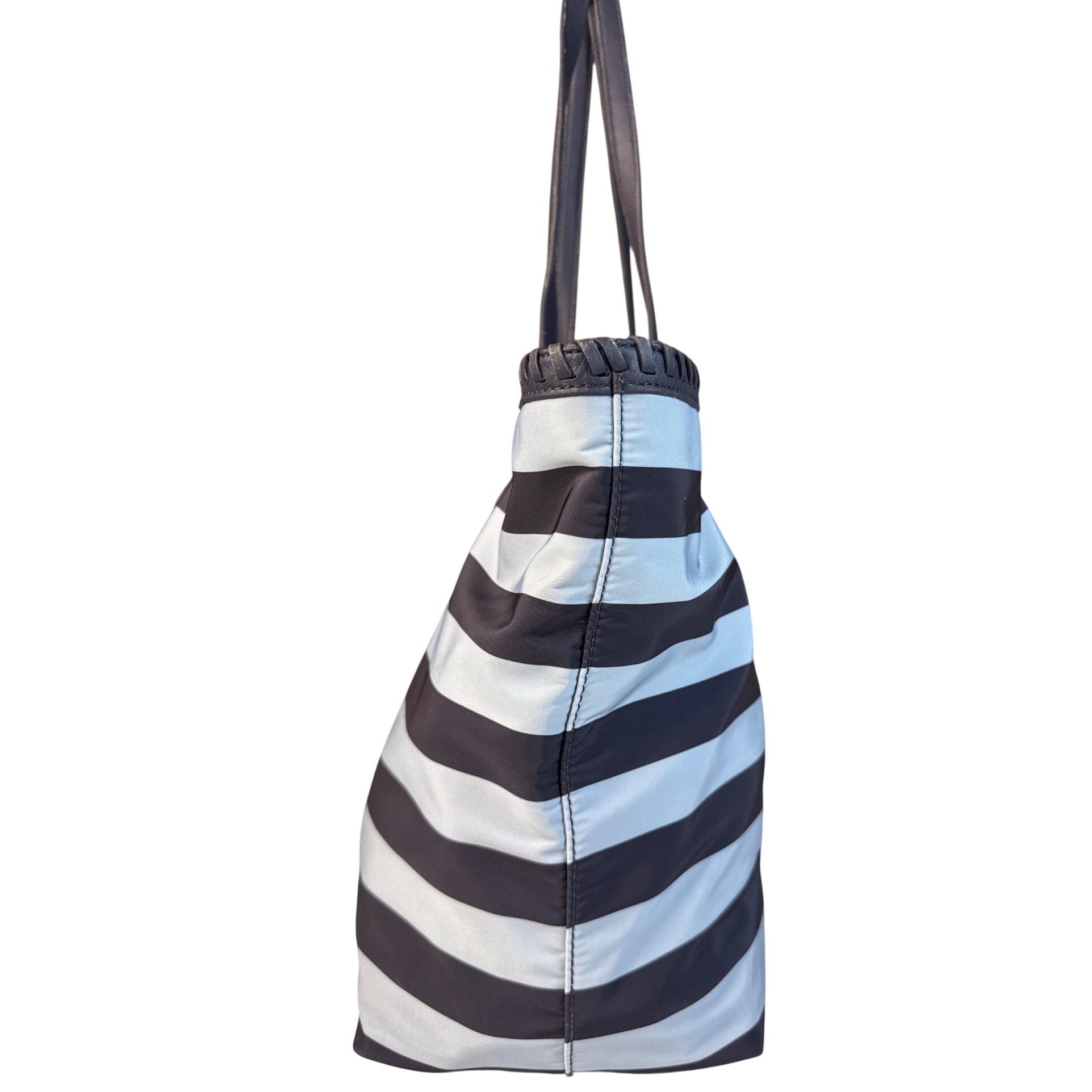 Tory Burch Striped Tote Bag Navy & White 16"x11"x6" Medium Size W/Double Handles