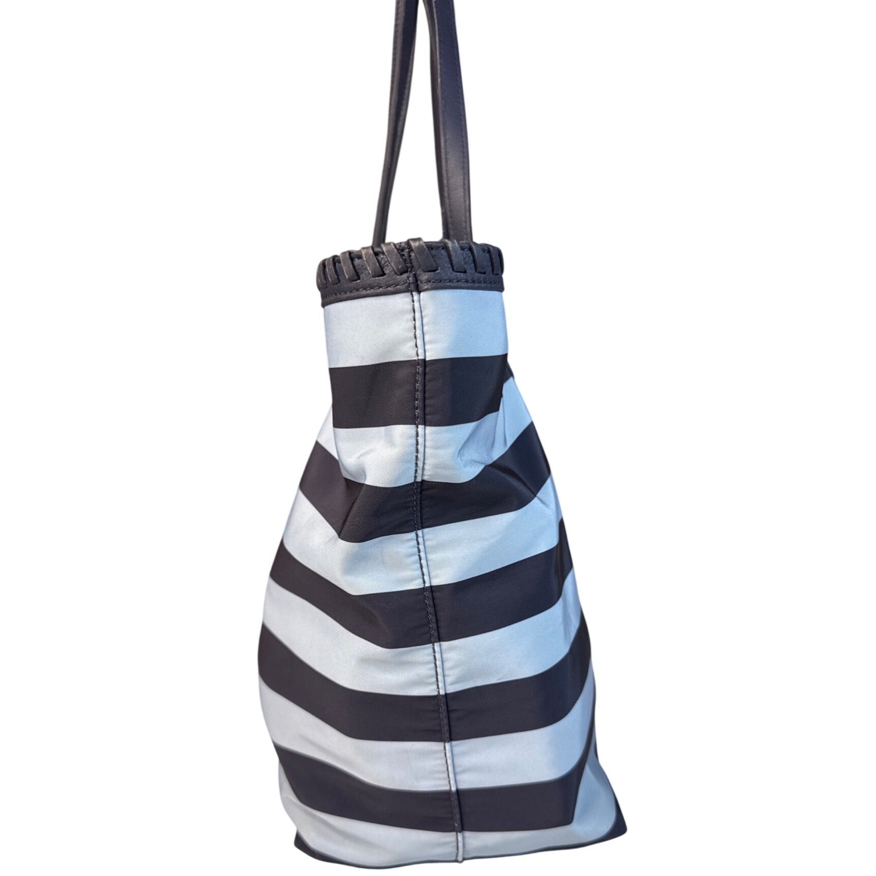 Tory Burch Striped Tote Bag Navy & White 16"x11"x6" Medium Size W/Double Handles