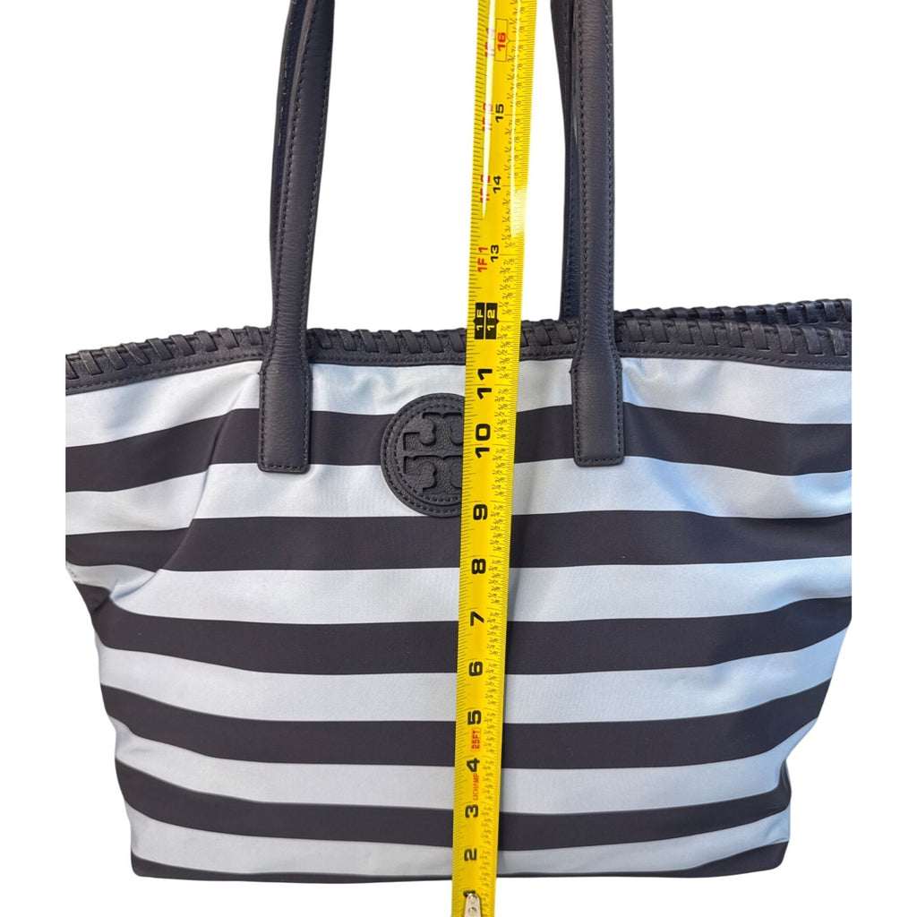 Tory Burch Striped Tote Bag Navy & White 16"x11"x6" Medium Size W/Double Handles