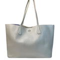 Tory Burch Metallic Silver Leather Tote Bag W/Blue Interior & Pocketed Design
