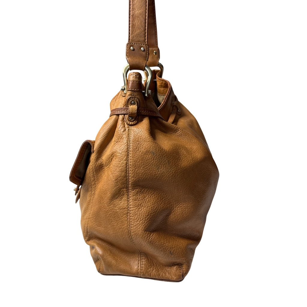 Vintage Liz Claiborne Tan Leather Shoulder Bag with Adjustable Strap - Classic
