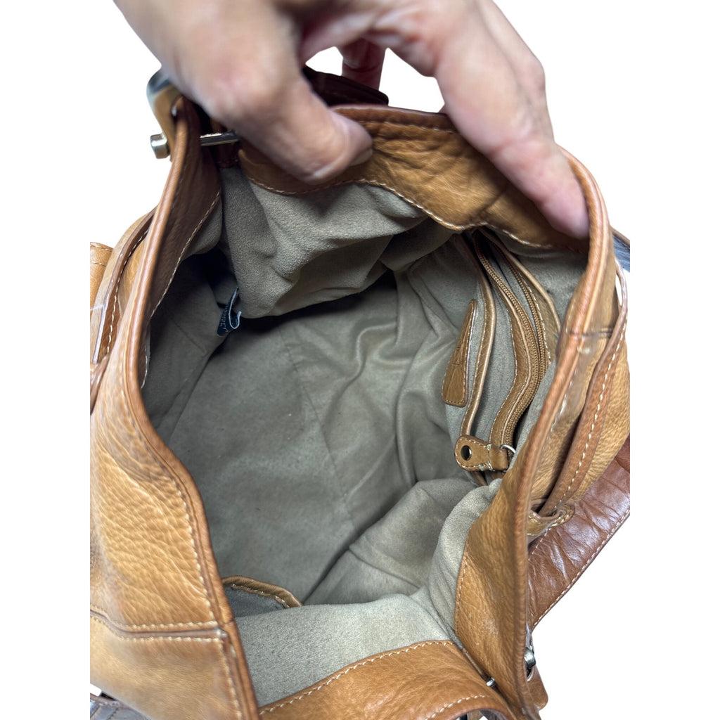 Vintage Liz Claiborne Tan Leather Shoulder Bag with Adjustable Strap - Classic
