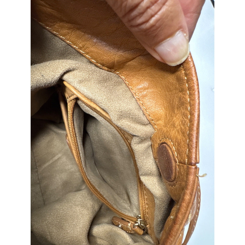 Vintage Liz Claiborne Tan Leather Shoulder Bag with Adjustable Strap - Classic