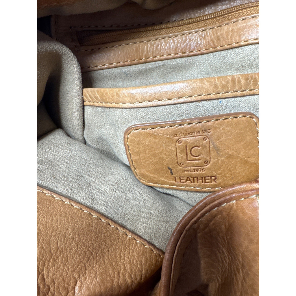 Vintage Liz Claiborne Tan Leather Shoulder Bag with Adjustable Strap - Classic