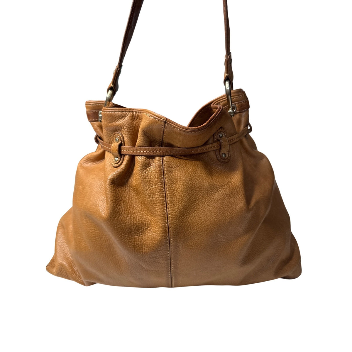 Vintage Liz Claiborne Tan Leather Shoulder Bag with Adjustable Strap - Classic