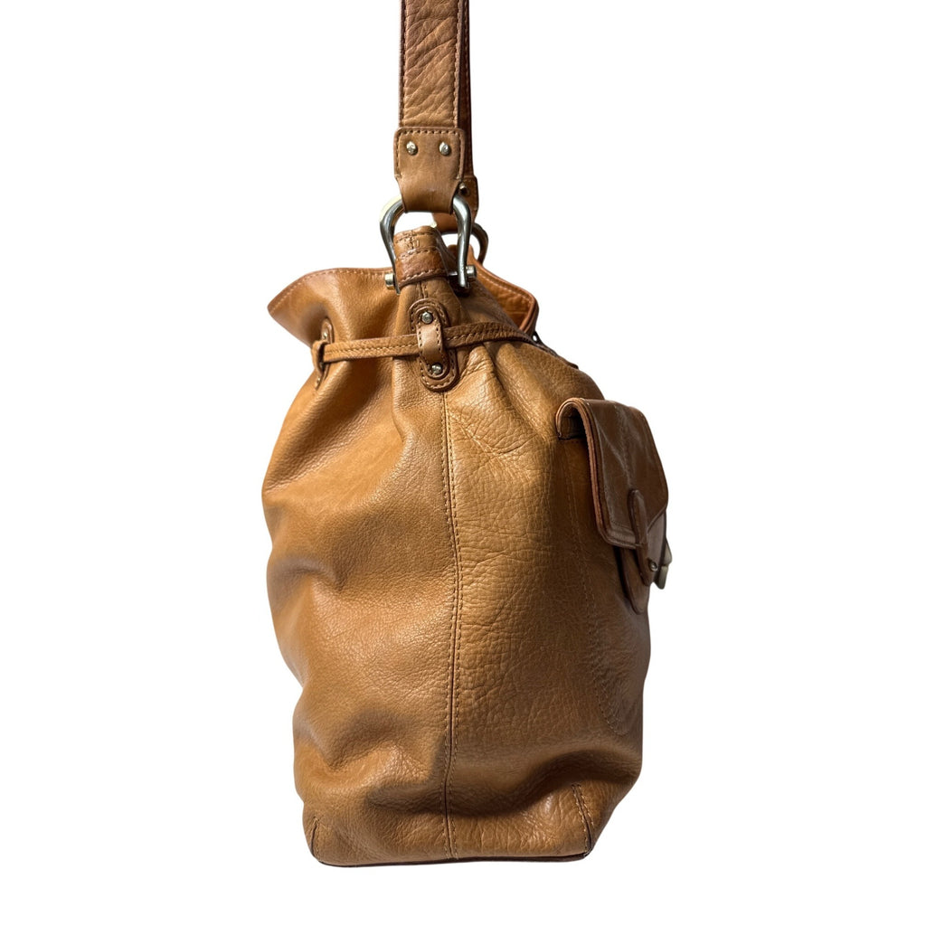 Vintage Liz Claiborne Tan Leather Shoulder Bag with Adjustable Strap - Classic